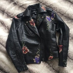 Floral Faux Leather Jacket